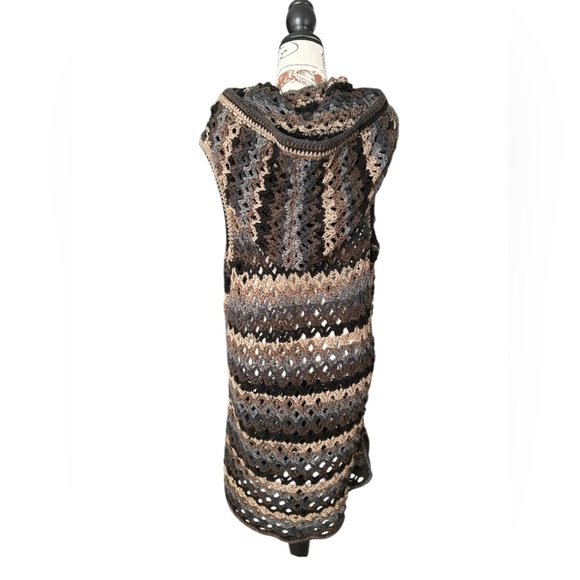 Afghan Granny style crocheted hooded duster in neutral colors S\M - Picture 3 of 8